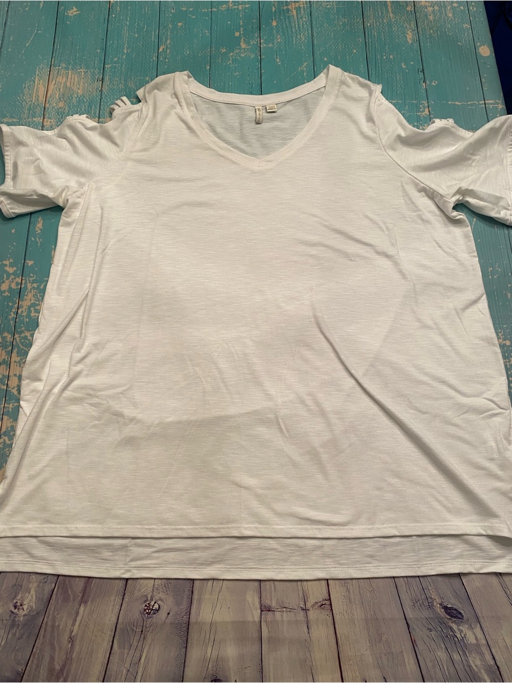 Women's White V-Neck Top with Cut-Out Sleeves